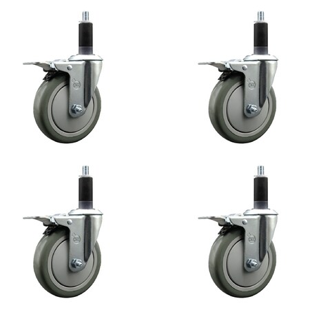 Service Caster 5'' SS Gray Poly Swivel 1-1/8'' Expanding Stem Caster Set Total Lock Brake, 4PK SCC-SSEXTTL20S514-PPUB-118-4